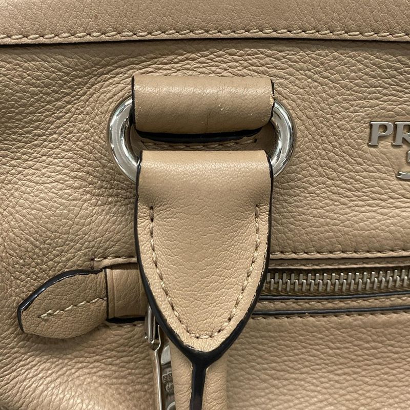 Prada Handbag - Gray Beige Leather Tag Leather
