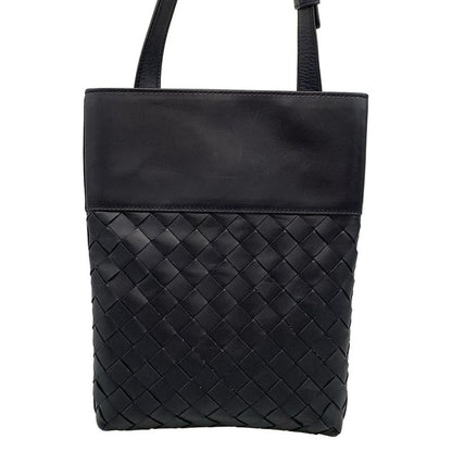 Bottega Veneta Shoulder Bag Excellent Condition Intrecciato Black Leather