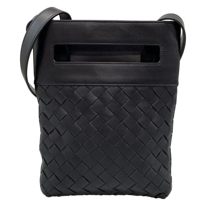 Bottega Veneta Shoulder Bag Excellent Condition Intrecciato Black Leather