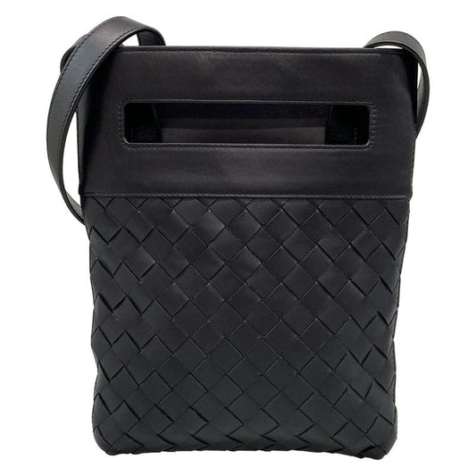 Bottega Veneta Shoulder Bag Excellent Condition Intrecciato Black Leather