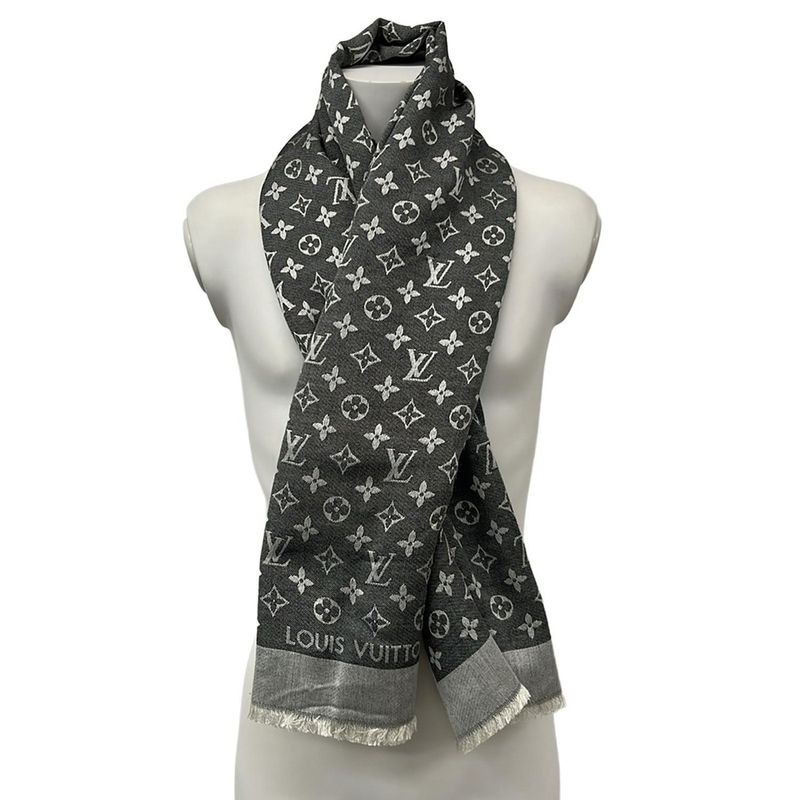 Louis Vuitton Shawl Monogram Denim M71378 Noir Black Wool and Silk