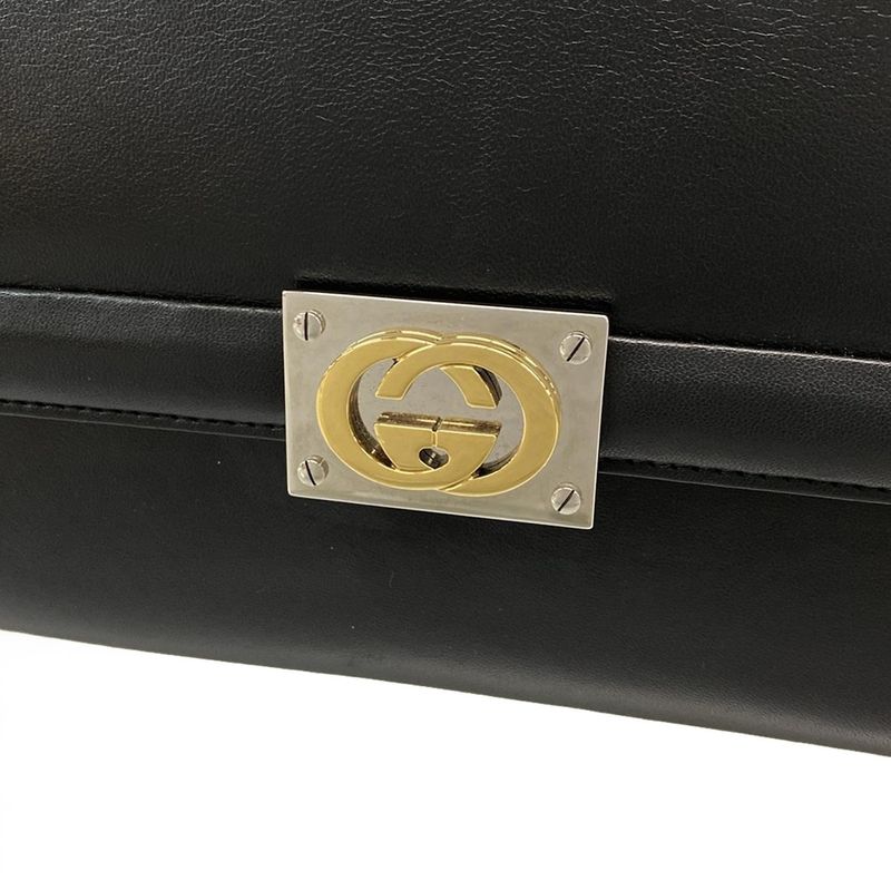 Gucci Shoulder Bag Interlocking G 628521 Black Detachable Strap 2way Leather