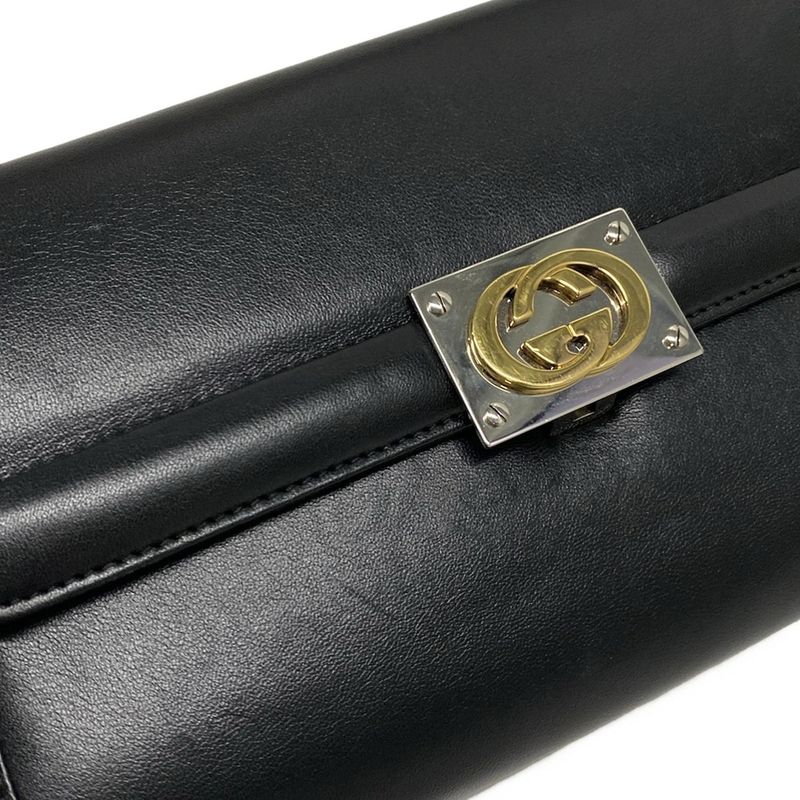 Gucci Shoulder Bag Interlocking G 628521 Black Detachable Strap 2way Leather