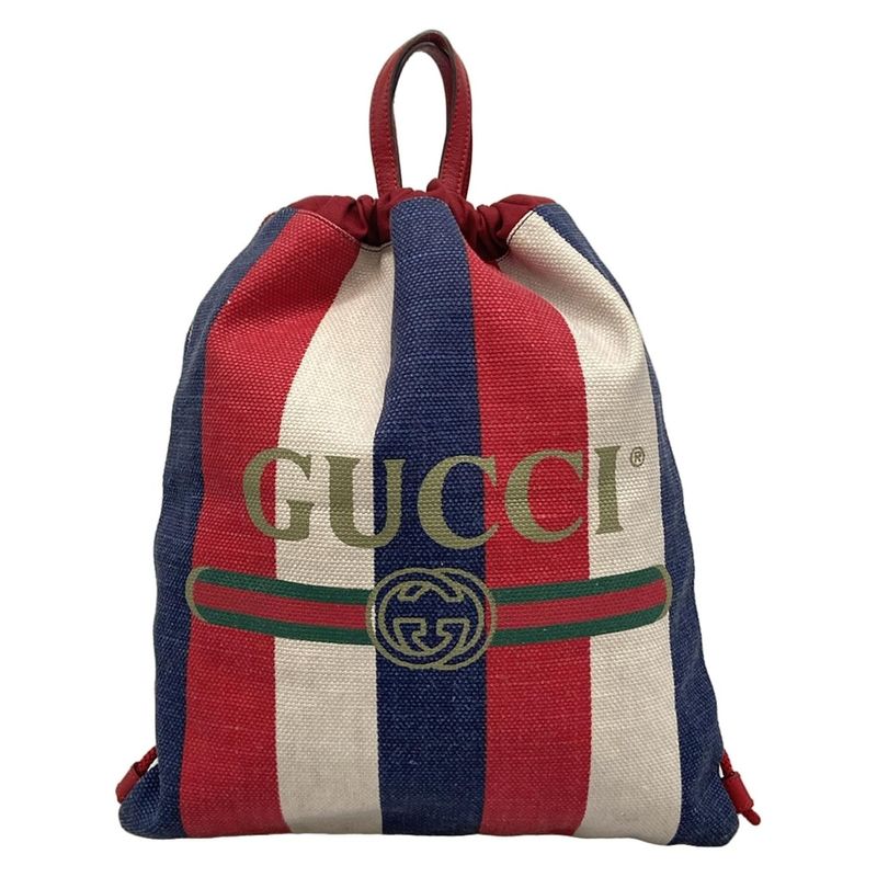Gucci Backpack Sac Logo Sylvie Stripe Print Canvas 473872 Red X Navy X White