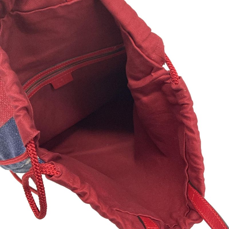 Gucci Backpack Sac Logo Sylvie Stripe Print Canvas 473872 Red X Navy X White