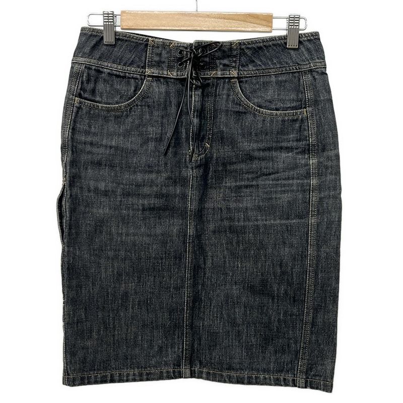 Gucci Skirt Size 38 S Women's Excellent Condition - Navy Lace-Up Knee Length