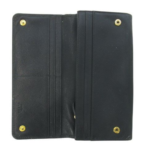 Prada Long Wallet Long Wallet with Coin Purse Saffiano Leather Flap Logo Black