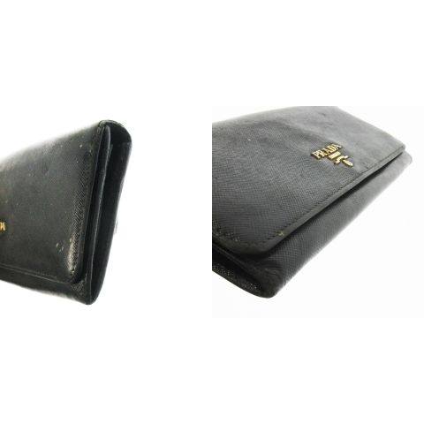 Prada Long Wallet Long Wallet with Coin Purse Saffiano Leather Flap Logo Black