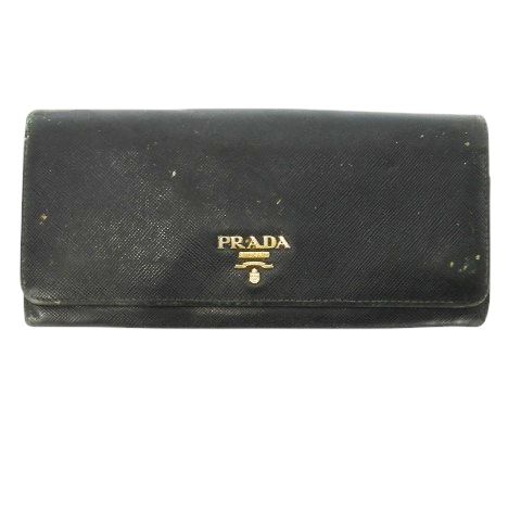 Prada Long Wallet Long Wallet with Coin Purse Saffiano Leather Flap Logo Black