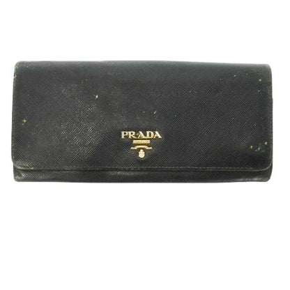 Prada Long Wallet Long Wallet with Coin Purse Saffiano Leather Flap Logo Black