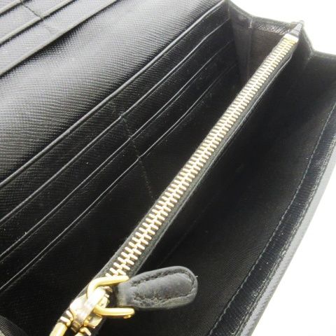 Prada Long Wallet Long Wallet with Coin Purse Saffiano Leather Flap Logo Black