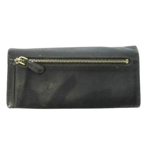 Prada Long Wallet Long Wallet with Coin Purse Saffiano Leather Flap Logo Black