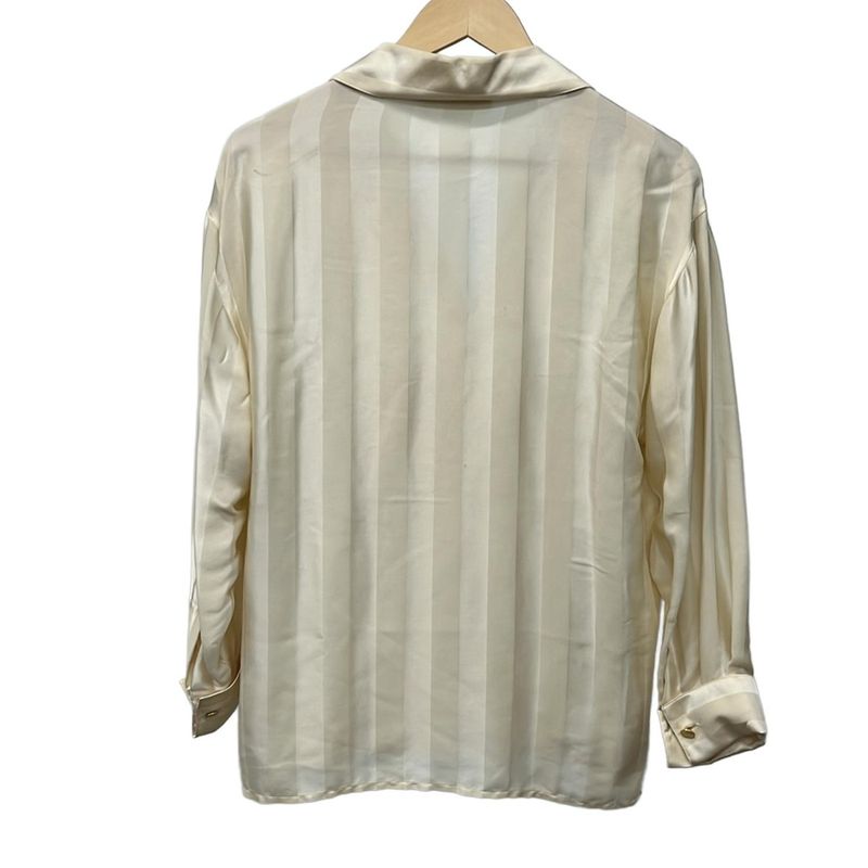 Chanel Long Sleeve Shirt Blouse Size 38 M Women - Beige Silk Stripe