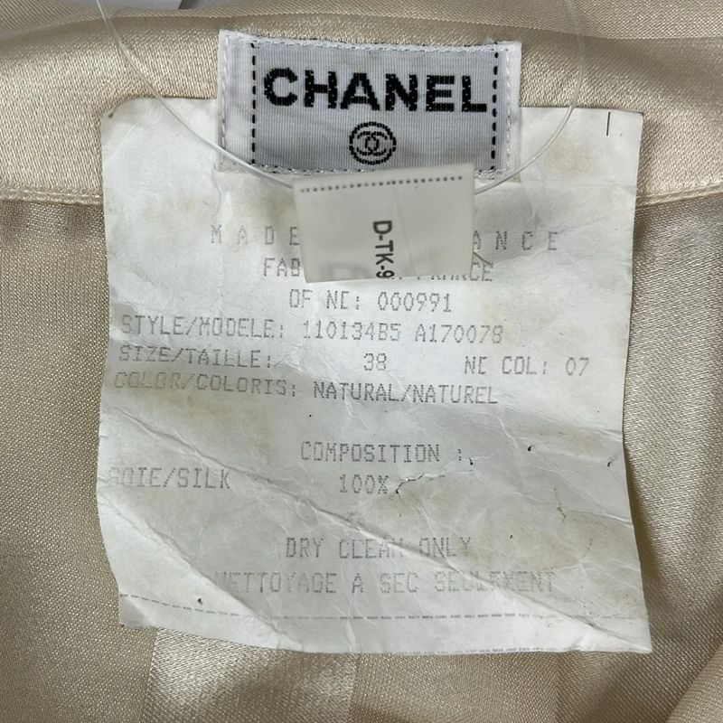 Chanel Long Sleeve Shirt Blouse Size 38 M Women - Beige Silk Stripe