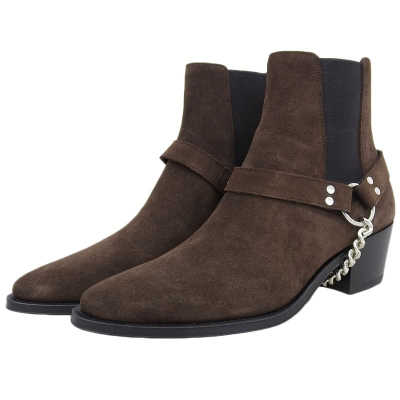 Celine Unused Suede Camargue Biker Chelsea Boots Shoes Men's Dark Brown 40