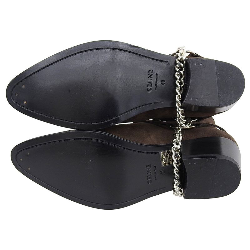 Celine Unused Suede Camargue Biker Chelsea Boots Shoes Men's Dark Brown 40