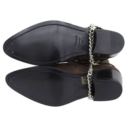 Celine Unused Suede Camargue Biker Chelsea Boots Shoes Men's Dark Brown 40