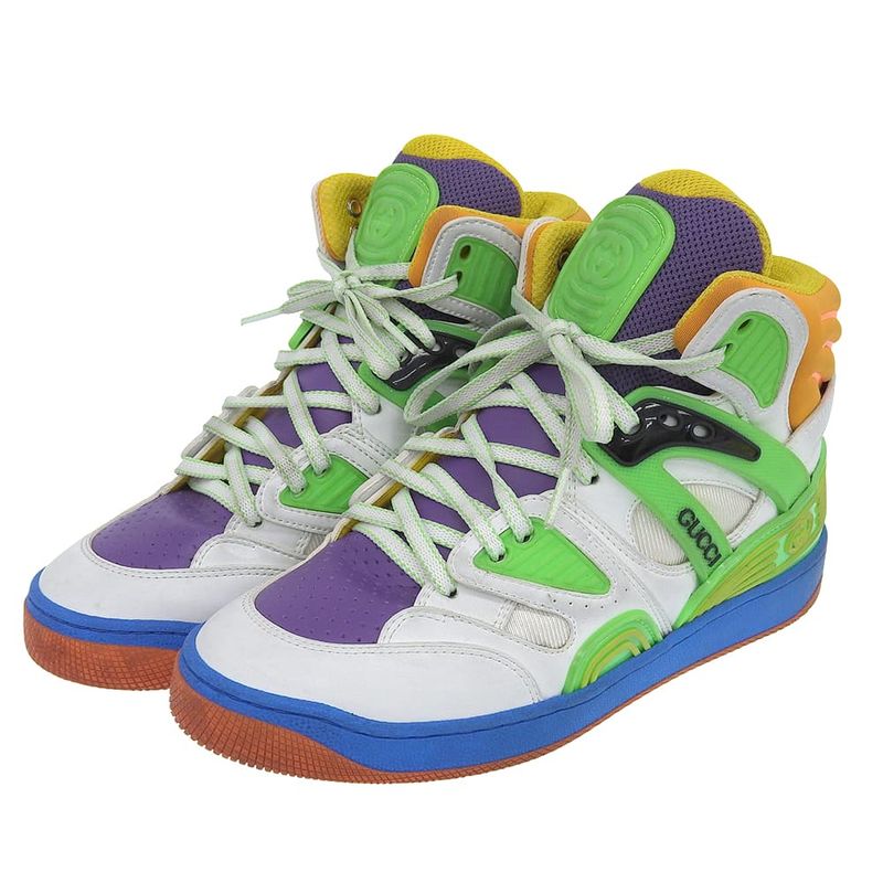 Gucci Basket High Cut Sneakers Shoes Women's White X Multicolor 23.0cm (9.06in)