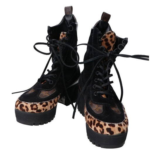 Louis Vuitton '19 Monogram and Halaco Lace-Up Boots 38