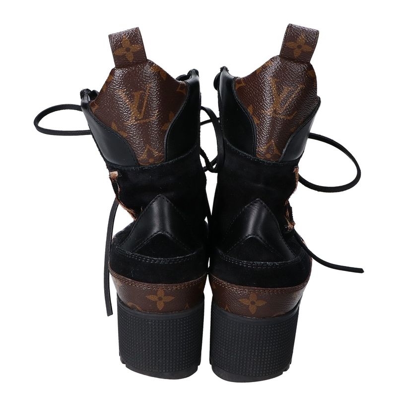 Louis Vuitton '19 Monogram and Halaco Lace-Up Boots 38