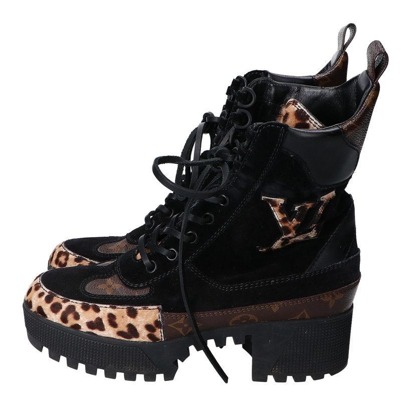 Louis Vuitton '19 Monogram and Halaco Lace-Up Boots 38