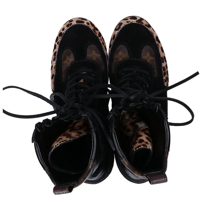 Louis Vuitton '19 Monogram and Halaco Lace-Up Boots 38