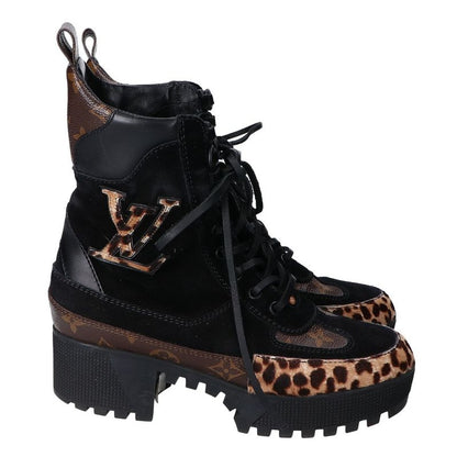 Louis Vuitton '19 Monogram and Halaco Lace-Up Boots 38