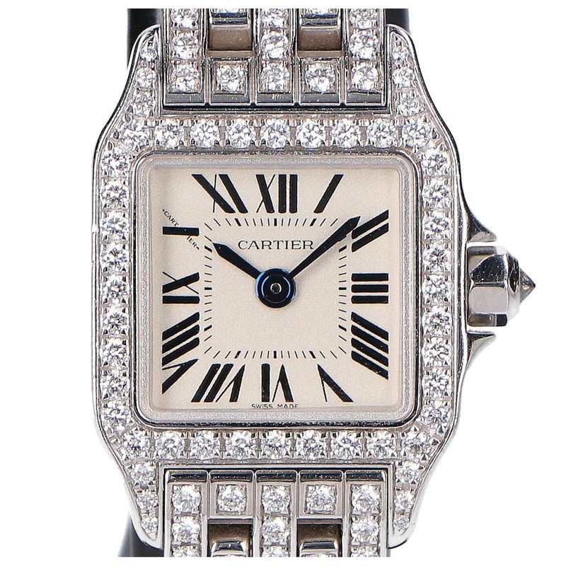 Cartier Wf9005ya 750wg Mini Santos Demoiselle Full Diamond Quartz