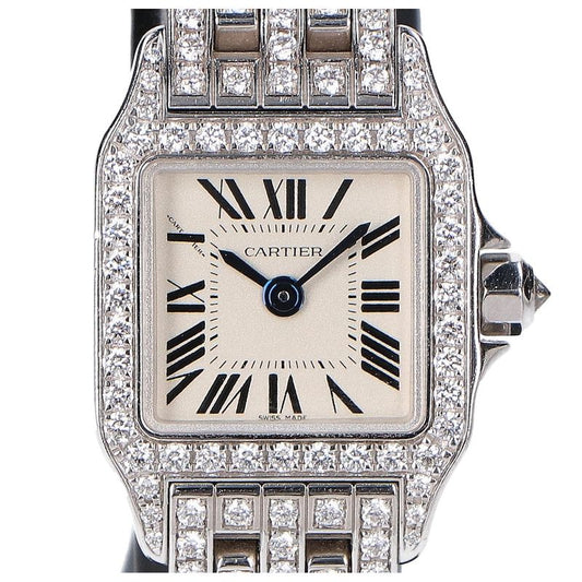 Cartier Wf9005ya 750wg Mini Santos Demoiselle Full Diamond Quartz