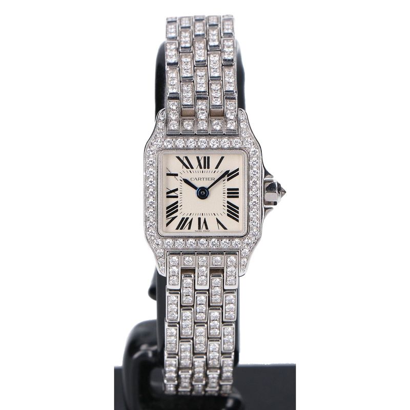Cartier Wf9005ya 750wg Mini Santos Demoiselle Full Diamond Quartz