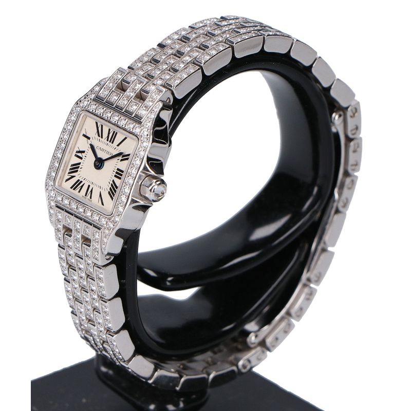 Cartier Wf9005ya 750wg Mini Santos Demoiselle Full Diamond Quartz