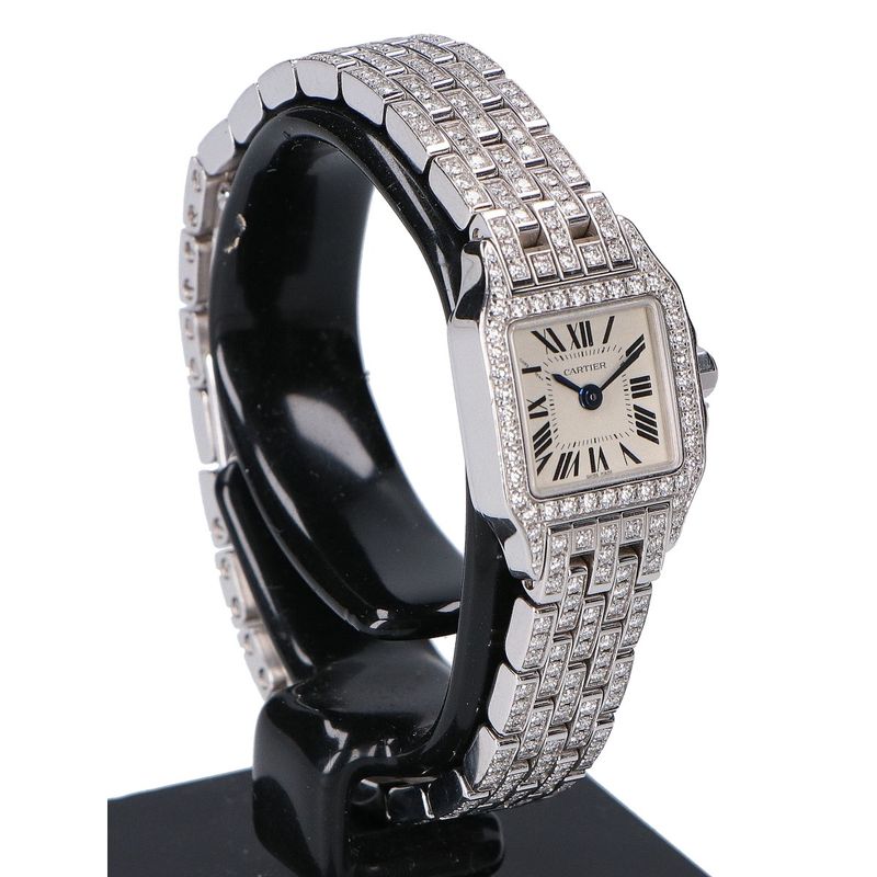 Cartier Wf9005ya 750wg Mini Santos Demoiselle Full Diamond Quartz