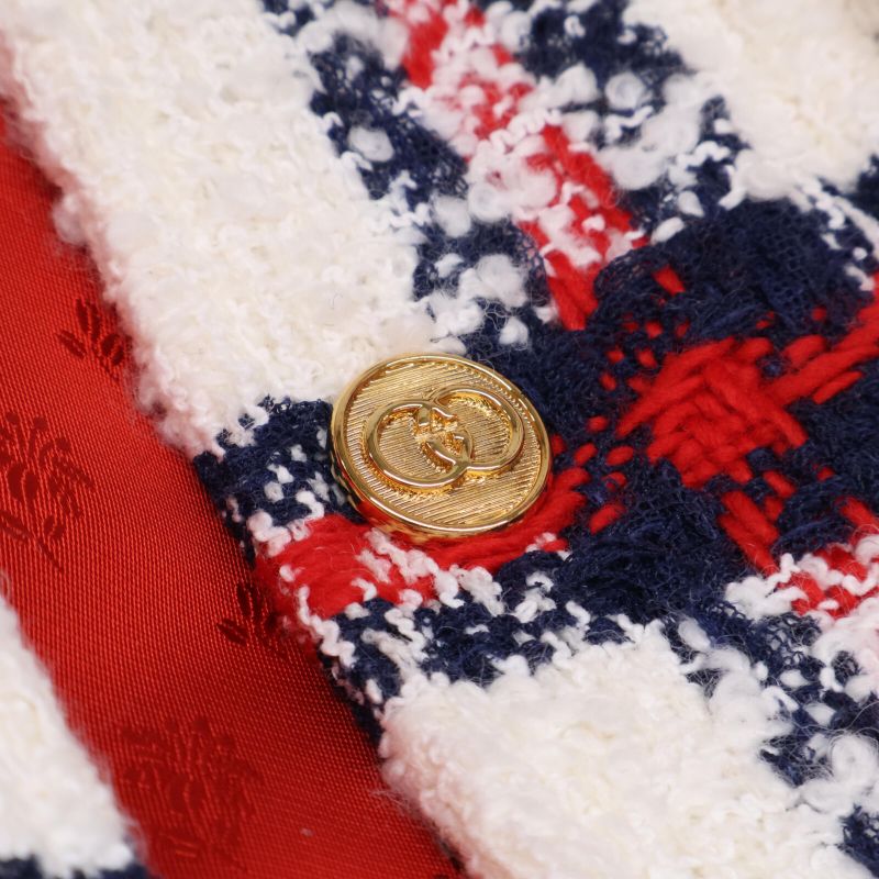 Gucci Excellent Condition Domestic Official 663281 Check Tweed Cotton Blouson 40