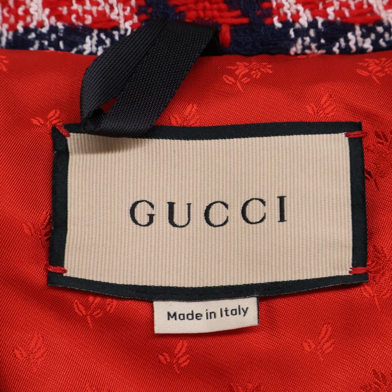 Gucci Excellent Condition Domestic Official 663281 Check Tweed Cotton Blouson 40