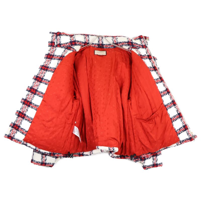 Gucci Excellent Condition Domestic Official 663281 Check Tweed Cotton Blouson 40