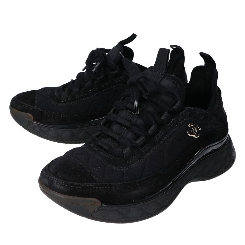 Chanel G38501 Coco Mark Matelasse Quilted Suede Sneakers 36