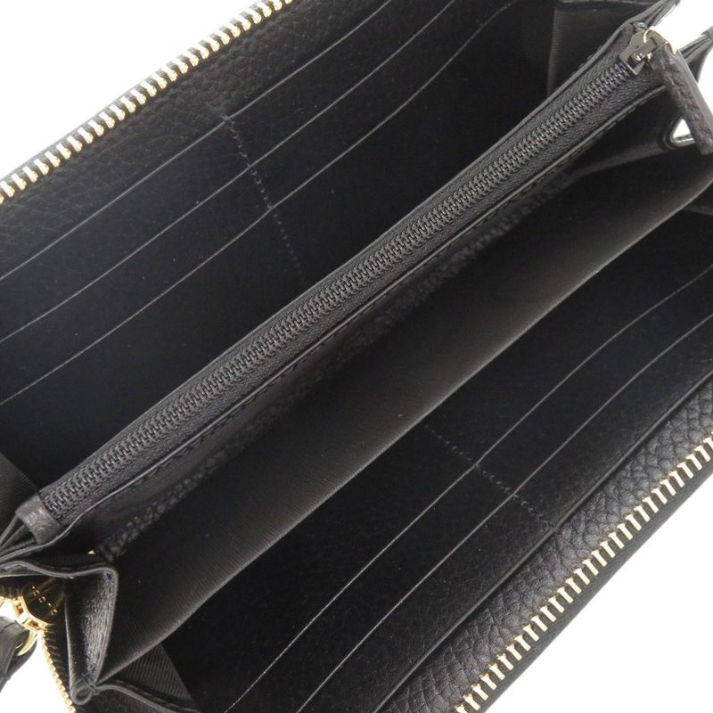 Gucci Double G 456117 GG Supreme Leather Black Beige Round Zipper Long Wallet