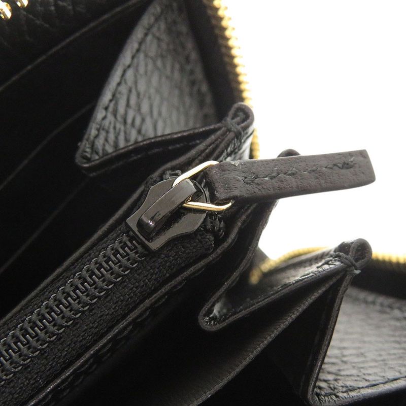 Gucci Double G 456117 GG Supreme Leather Black Beige Round Zipper Long Wallet