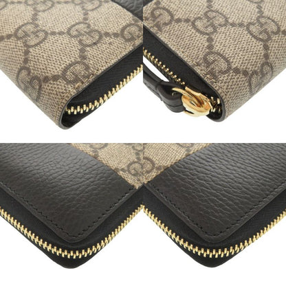 Gucci Double G 456117 GG Supreme Leather Black Beige Round Zipper Long Wallet