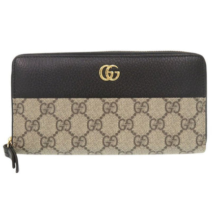 Gucci Double G 456117 GG Supreme Leather Black Beige Round Zipper Long Wallet