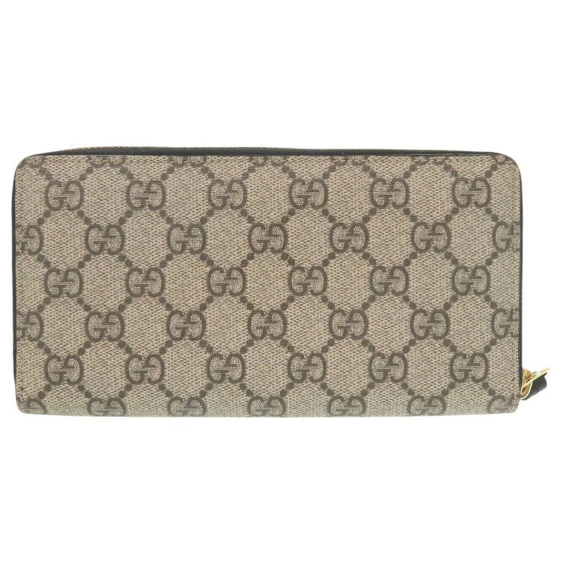 Gucci Double G 456117 GG Supreme Leather Black Beige Round Zipper Long Wallet
