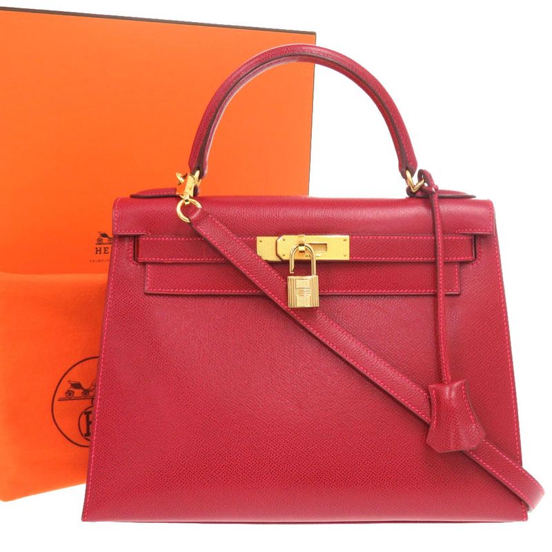 Hermes Kelly 28 Guilloche Outside Stitch Lycée Rouge Vif Gold Hardware I