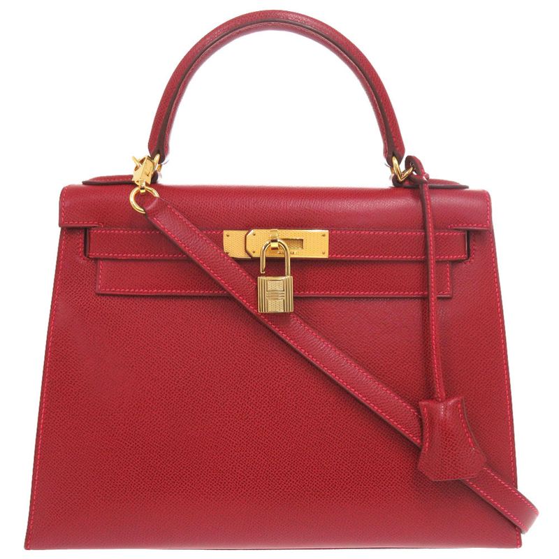 Hermes Kelly 28 Guilloche Outside Stitch Lycée Rouge Vif Gold Hardware I
