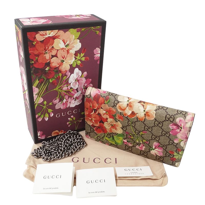 Gucci Wallet Women's Brand Shoulder Wallet Chain Wallet GG Blooms GG Supreme