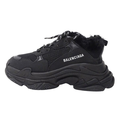 Balenciaga Sneakers Women's Brand Canvas Fur Black Size 37 Approx 24.5cm