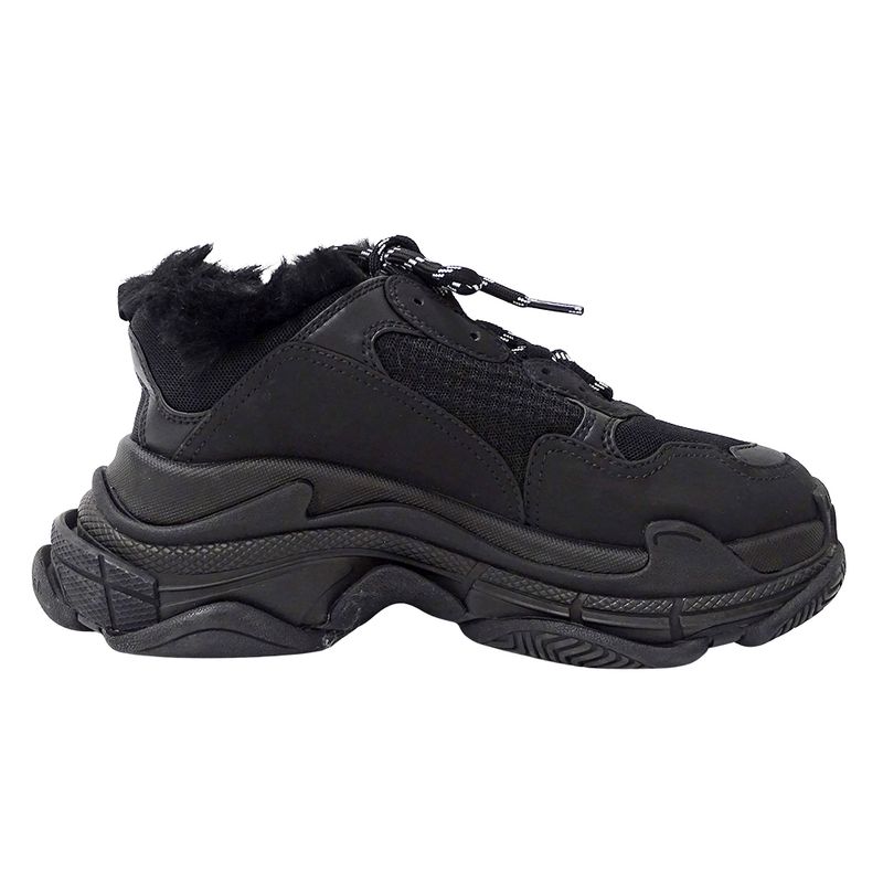 Balenciaga Sneakers Women's Brand Canvas Fur Black Size 37 Approx 24.5cm