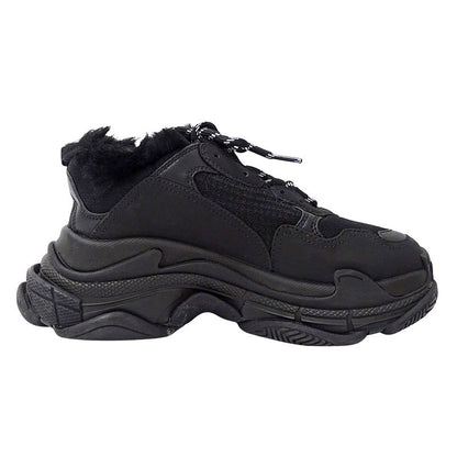 Balenciaga Sneakers Women's Brand Canvas Fur Black Size 37 Approx 24.5cm