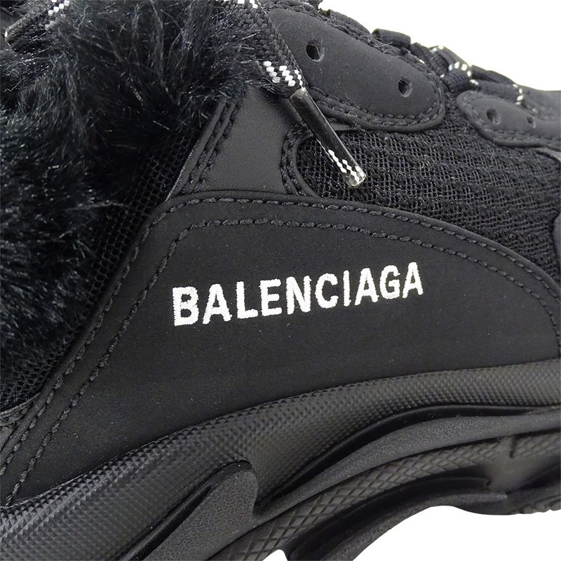 Balenciaga Sneakers Women's Brand Canvas Fur Black Size 37 Approx 24.5cm