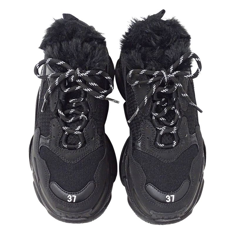 Balenciaga Sneakers Women's Brand Canvas Fur Black Size 37 Approx 24.5cm