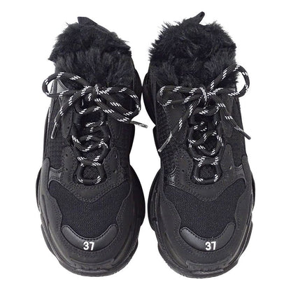 Balenciaga Sneakers Women's Brand Canvas Fur Black Size 37 Approx 24.5cm